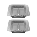 Gray plastic grill basket with vented sides and divider.
