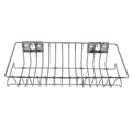 Silver metal dish drying rack with curved supports.