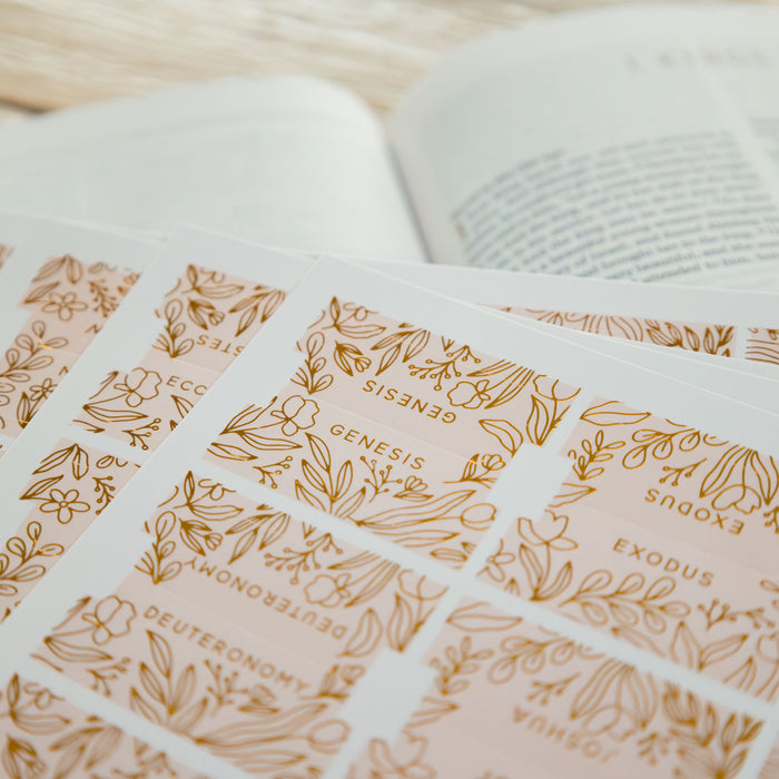 up close of the bible tabs with a bible in the background