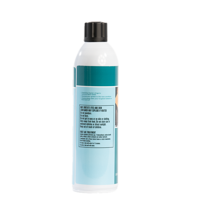 White spray bottle with teal label, foaming cleaner for hard-to-reach areas.