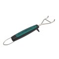 Teal and black Char-Broil grill cleaning tool with metal prongs.