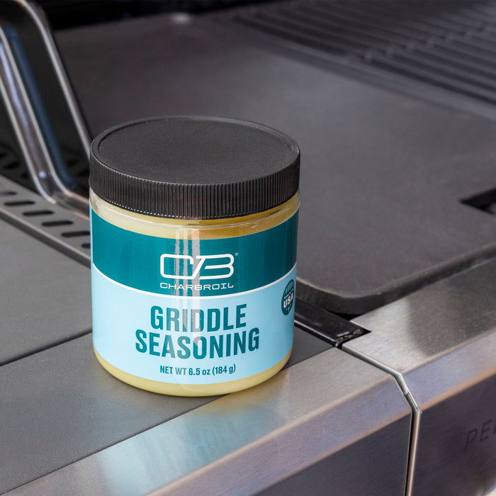 Char-Broil Griddle Seasoning, 6.5 oz (184 g), teal label, black lid.