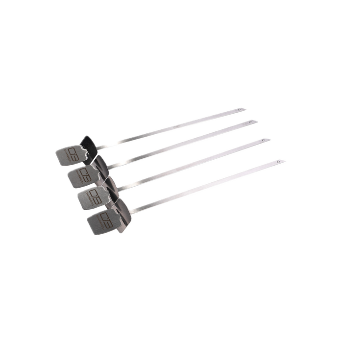 Four silver metal rods with "03" labels, likely tools or hardware components.