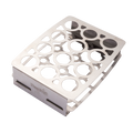 Silver metal grill grate with circular cutouts and "Char-Broil" branding.