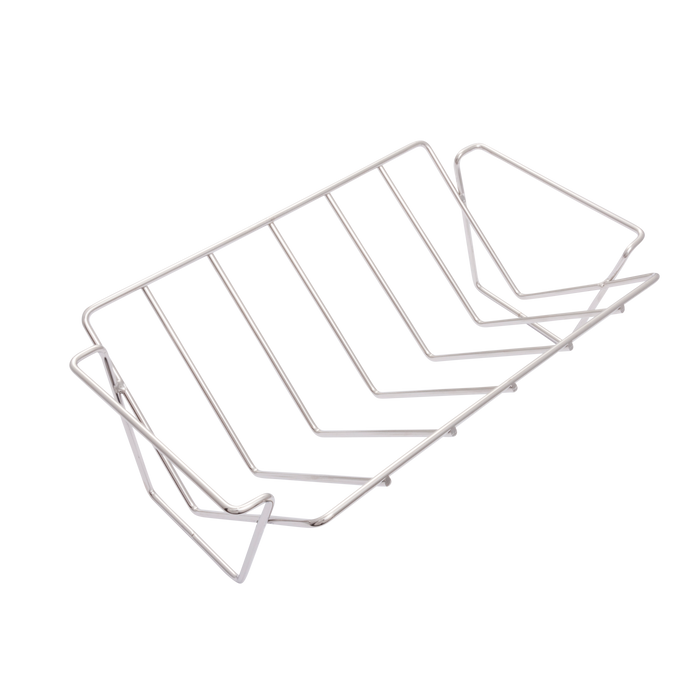 Silver wire document organizer with slanted design.
