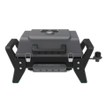 Black Char-Broil electric grill with control knobs and side handles.