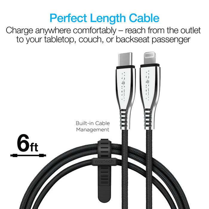 Hypercel TITANIUM USB-C to MFi Lightning Braided Fast Charge Cable | 6ft | 15497 Black