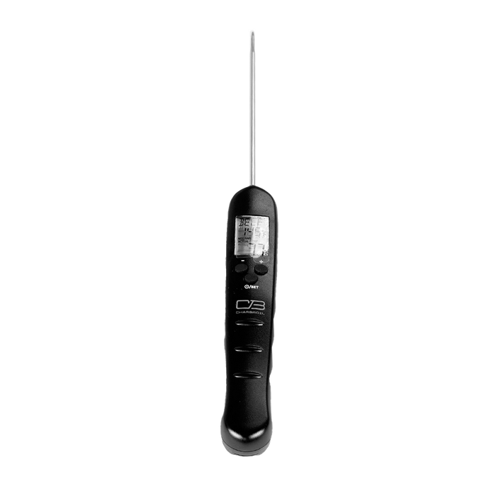 Black Char-Broil digital meat thermometer with temperature display.