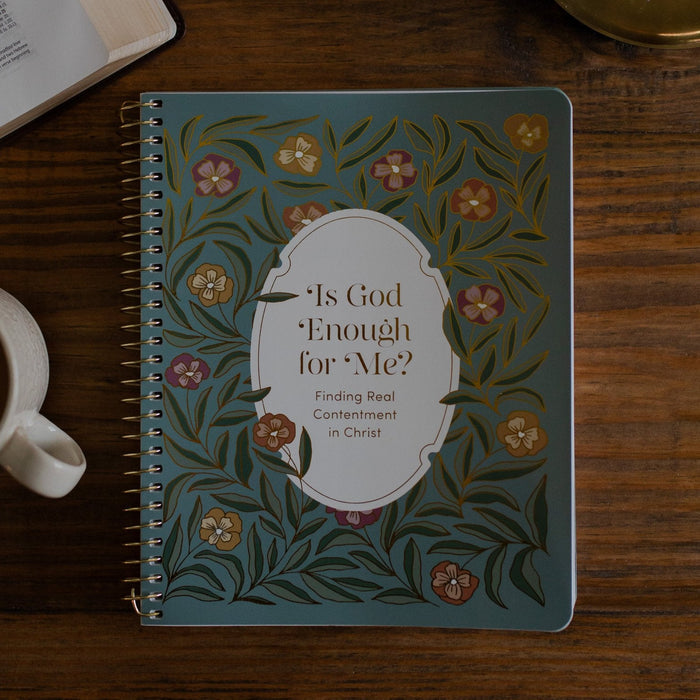 Is God Enough for me cover page bible study for women on contentment laying on table with coffee and a bible
