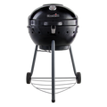 Black Char-Broil charcoal grill with thermometer and wheels.