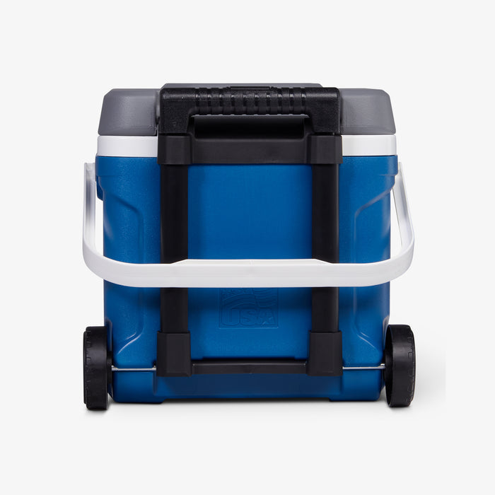 Back View | Latitude 16 Qt Roller Cooler::Blue::Sturdy wheels
