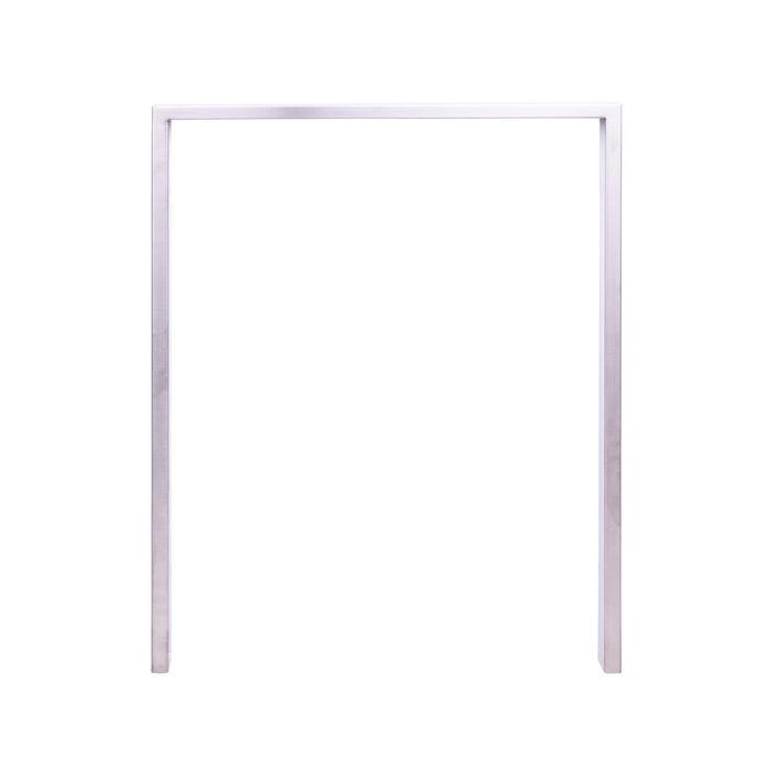 Silver metal frame with a black background, possibly a picture frame or display stand.