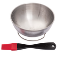 Silver mixing bowl with red silicone brush by Char-Broil.