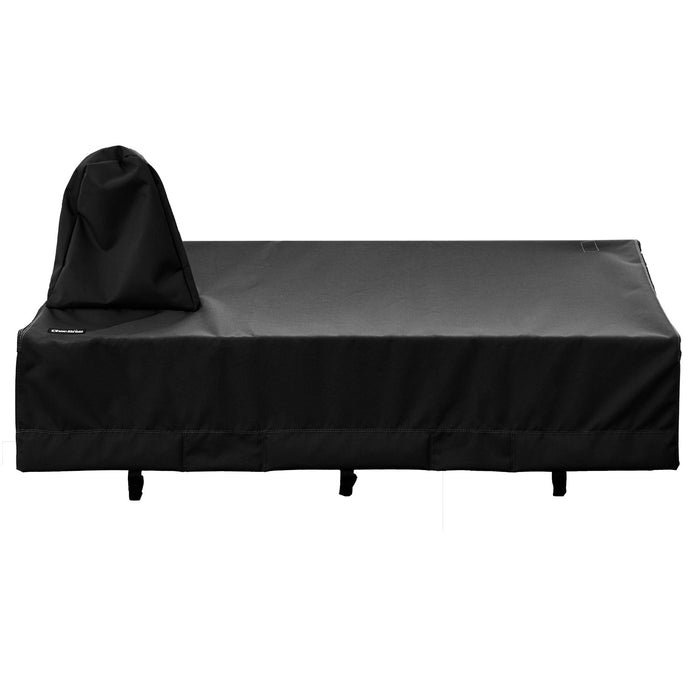 Black outdoor furniture cover with hooded design.