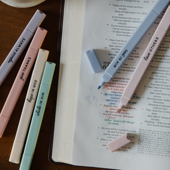 Colorful highlighters on an open book