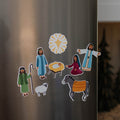 8 Nativity Scene magnets on a refridgerator