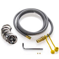 Gas hose kit with brass fittings, caps, and wrench.
