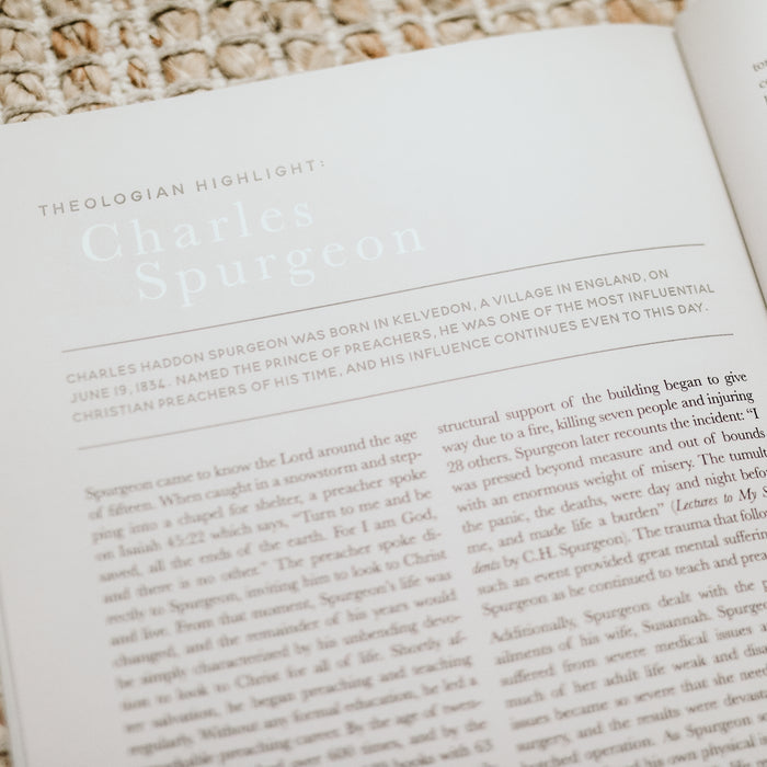 Image of the Never Alone Bible study and the theologian highlight on Charles Spurgeon.