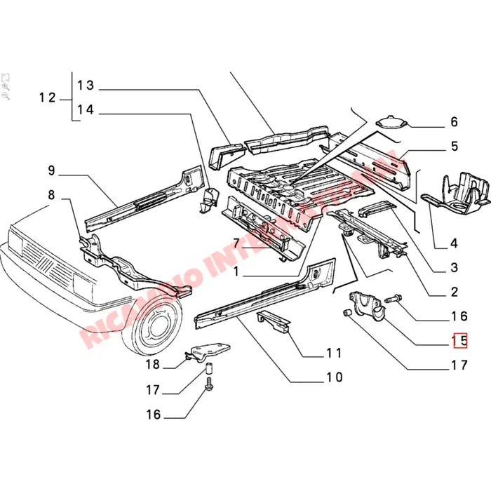 N/S Left Hand Floor Cross Member Bracket - Classic Fiat Panda Lancia Y10 - Body Panels