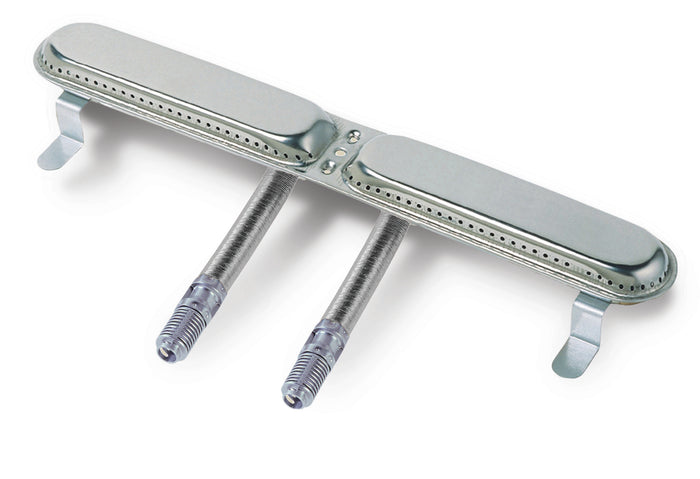 Silver surgical retractor with adjustable blades and screws.