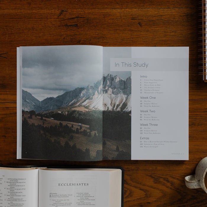 The Path to Purpose opened to the table of contents page on a wooden table near an open bible