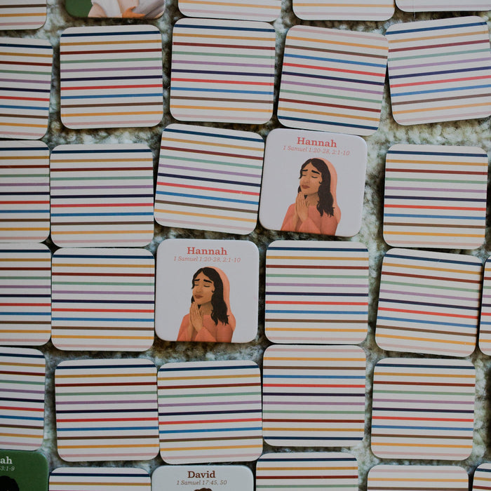 Close up of matching tiles of People of the Old Testament Hannah as an example