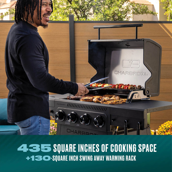 Char-Broil electric grill with 435 square inches of cooking space, including swing-away warming rack.