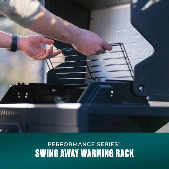 Char-Broil Performance Series grill with swing-away warming rack.