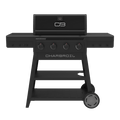 Black Char-Broil Performance Series gas grill with four burners and wheels.