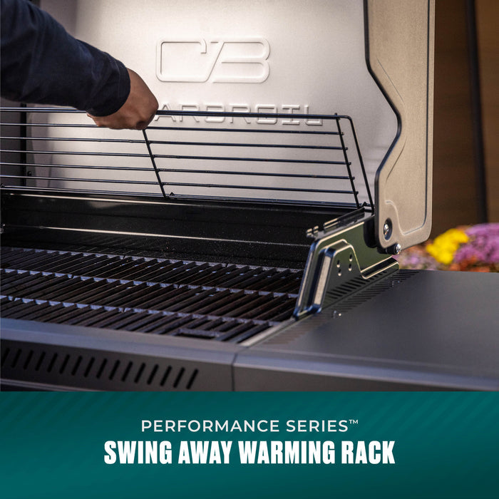 Char-Broil Performance Series grill with swing-away warming rack.