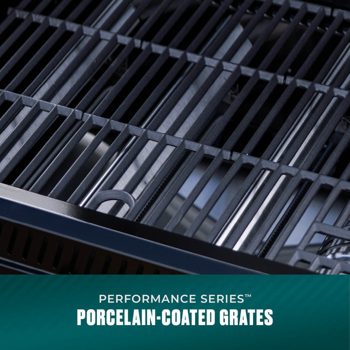Black Performance Series Porcelain-Enamel Cast Iron Grate for outdoor cooking.