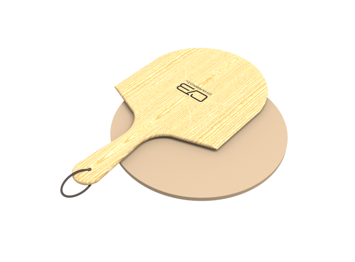 Light brown wooden cutting board with "CHARGER" logo and handle loop.