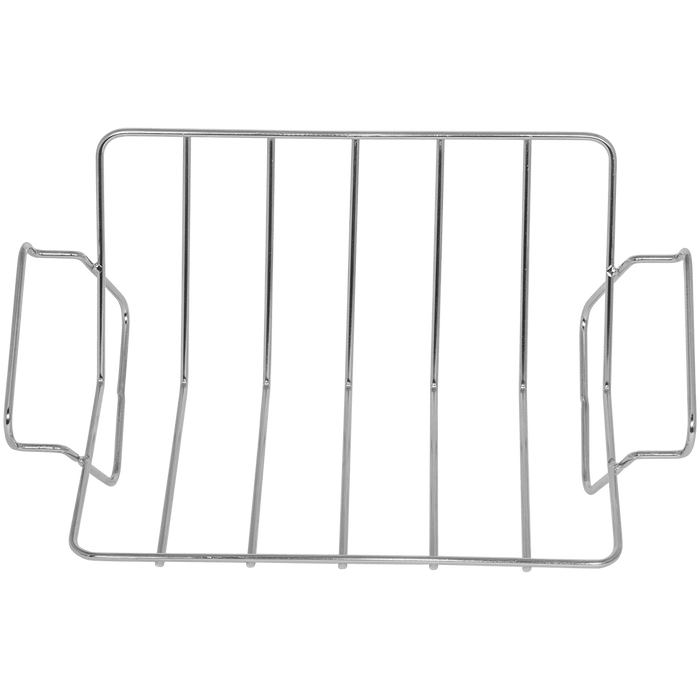 Silver metal folding gate with handles.