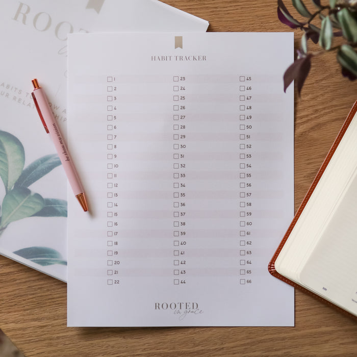 Habit tracker on a wooden table.