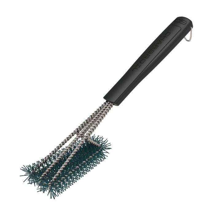 Black Char-Broil grill brush with metal bristles and handle.