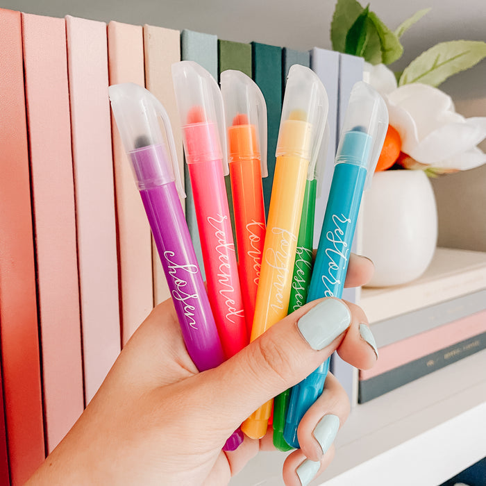 Scented Highlighters Set - 6 gel highlighters in the colors: purple, pink, orange, yellow, green, and blue
