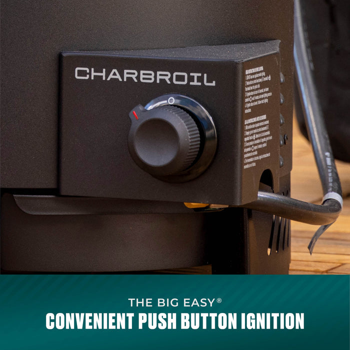 Char-Broil grill control knob with push button ignition, easy-to-read settings, black finish, accessible design.
