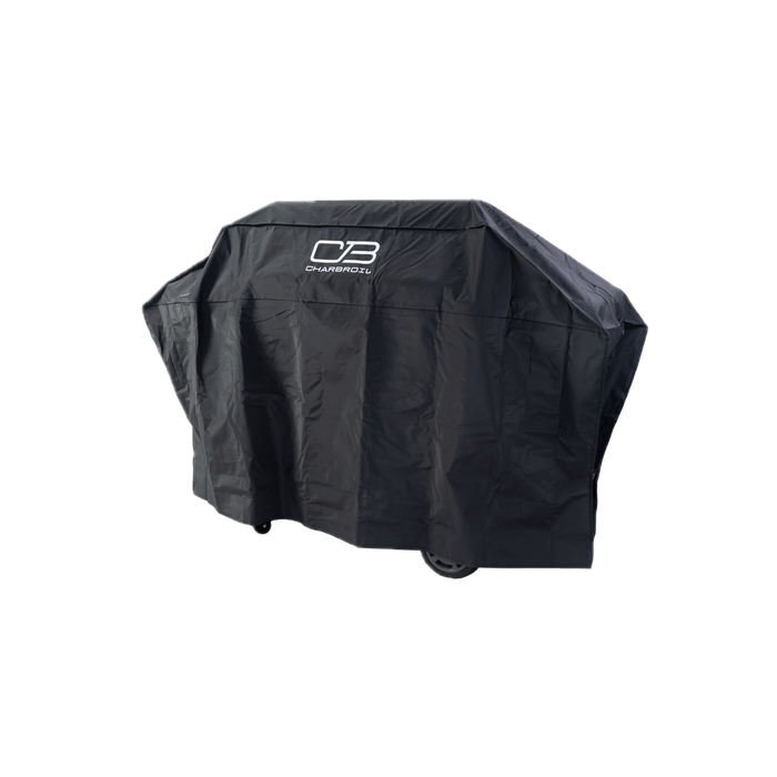 Black Char-Broil grill cover with CB logo.