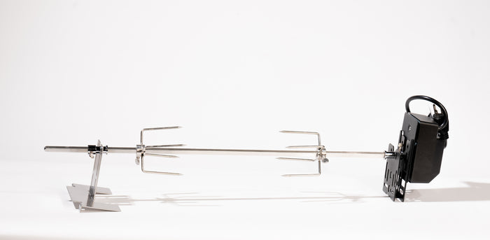 Silver metal antenna with black power adapter and cables.