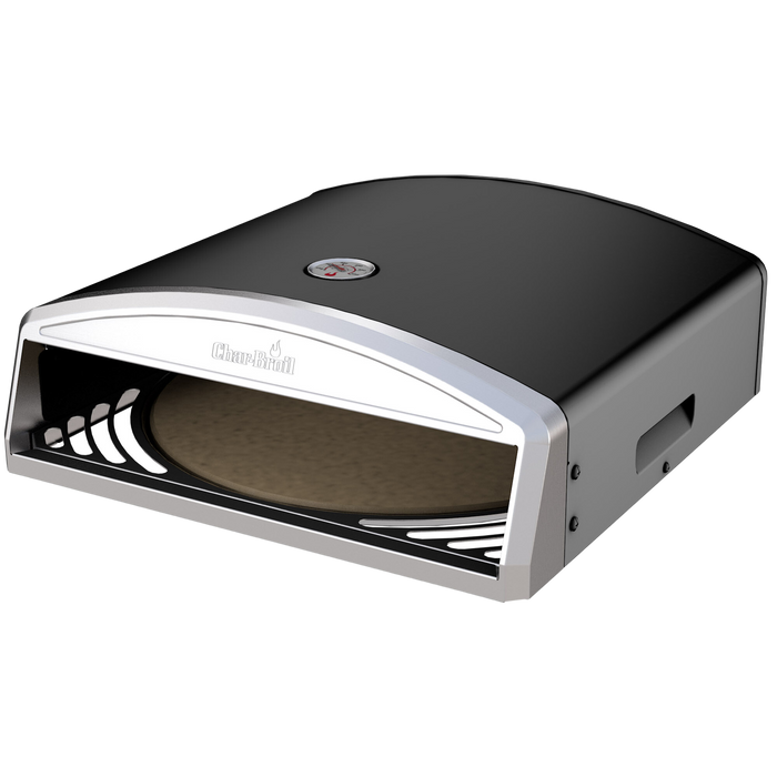 Silver Char-Broil electric grill with charcoal mode.