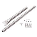Silver gas burner tubes with holes and hardware components.