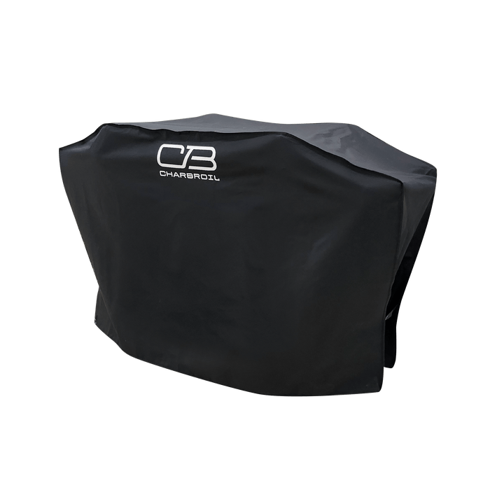Black Char-Broil grill cover with logo.