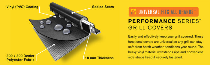 Universal Performance Series Grill Cover, black, 300x300 Denier fabric, 18mm thick, sealed seams, vinyl coating.
